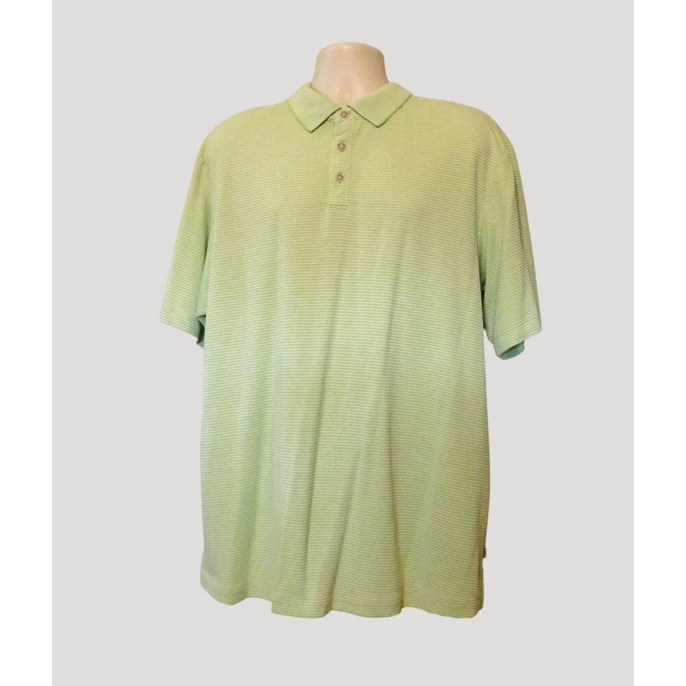 Tommy Bahama Polo Shirt Mens XL Green Striped Lightweight Modal/Polyester Blend